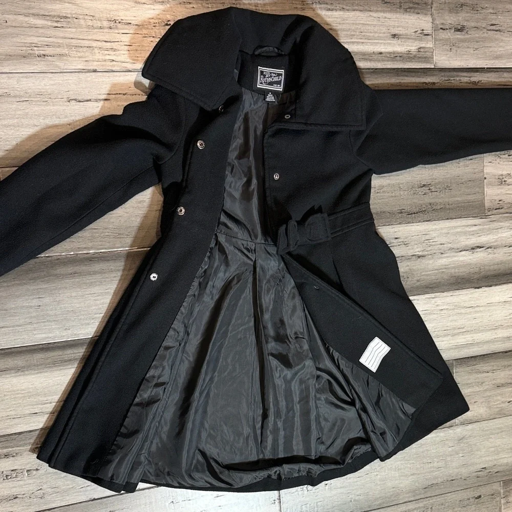 Rothschild Black Belted Fit-and-Flare Wool Coat